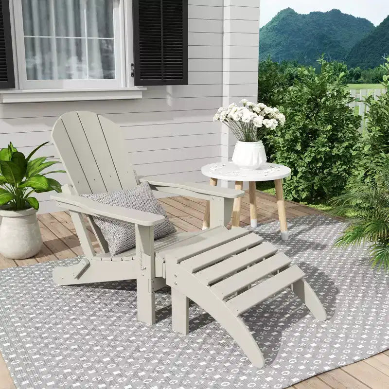 WestinTrends Malibu Sedia Adirondack Pieghevole da Esterno in HDPE con Pouf (Set da 2 Pezzi)