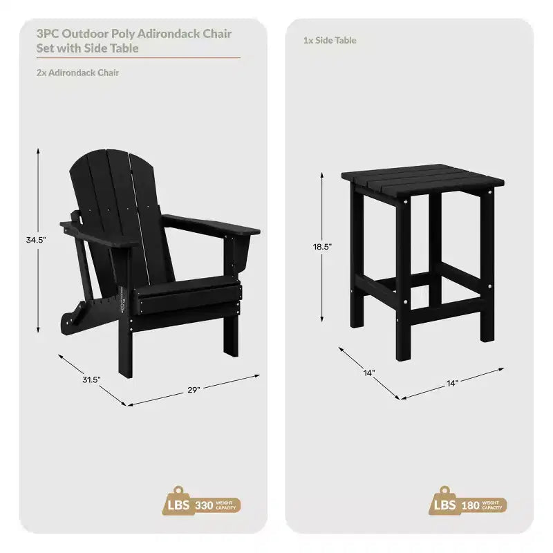 WestinTrends Malibu HDPE Set Conversazione Pieghevole da Esterno in Poly Adirondack (3 Pezzi)