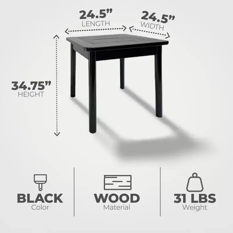Jack Post Farmhouse Tavolino/Tavolo d'Appoggio Quadrato Adirondack in Legno Duro per Interni ed Esterni, per Patio, Piscina e Portico, Nero