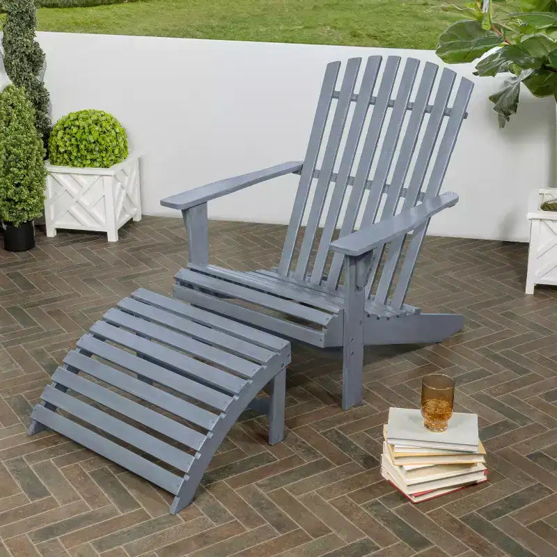 Sedia Adirondack tradizionale rustica Saranac in legno di acacia a 2 pezzi con poggiapiedi staccabile - JONATHAN Y