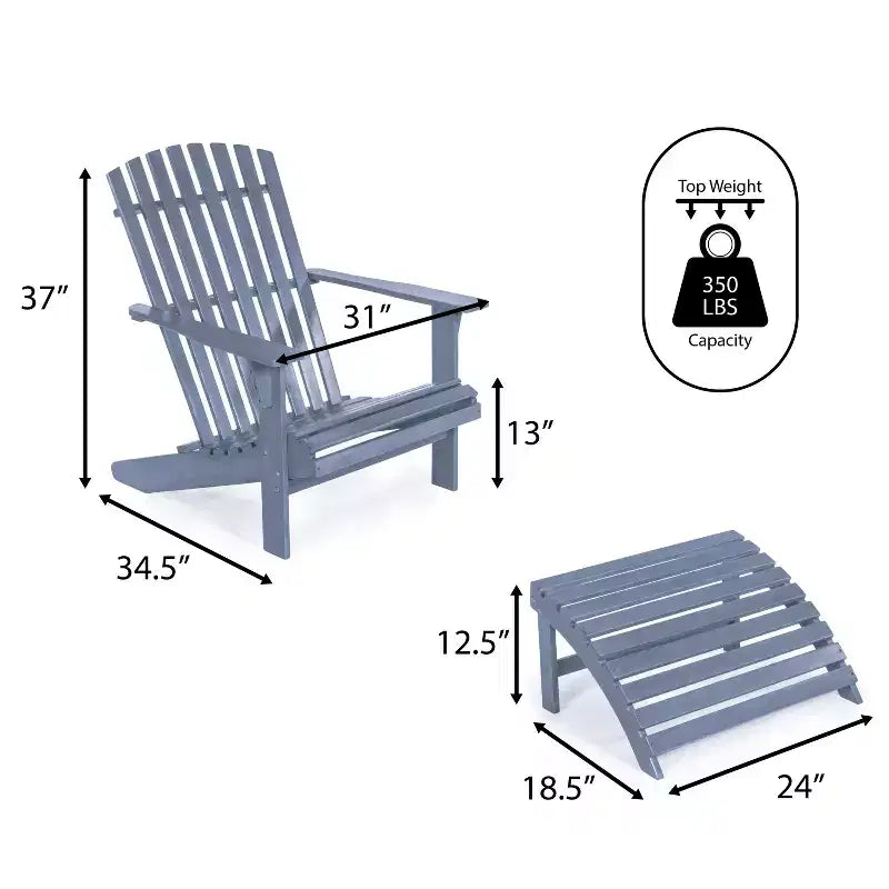 Sedia Adirondack tradizionale rustica Saranac in legno di acacia a 2 pezzi con poggiapiedi staccabile - JONATHAN Y