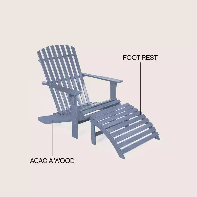 Sedia Adirondack tradizionale rustica Saranac in legno di acacia a 2 pezzi con poggiapiedi staccabile - JONATHAN Y