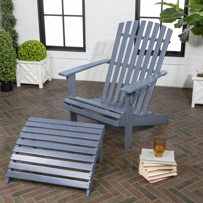 Sedia Adirondack tradizionale rustica Saranac in legno di acacia a 2 pezzi con poggiapiedi staccabile - JONATHAN Y