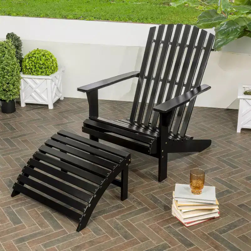 Sedia Adirondack tradizionale rustica Saranac in legno di acacia a 2 pezzi con poggiapiedi staccabile - JONATHAN Y