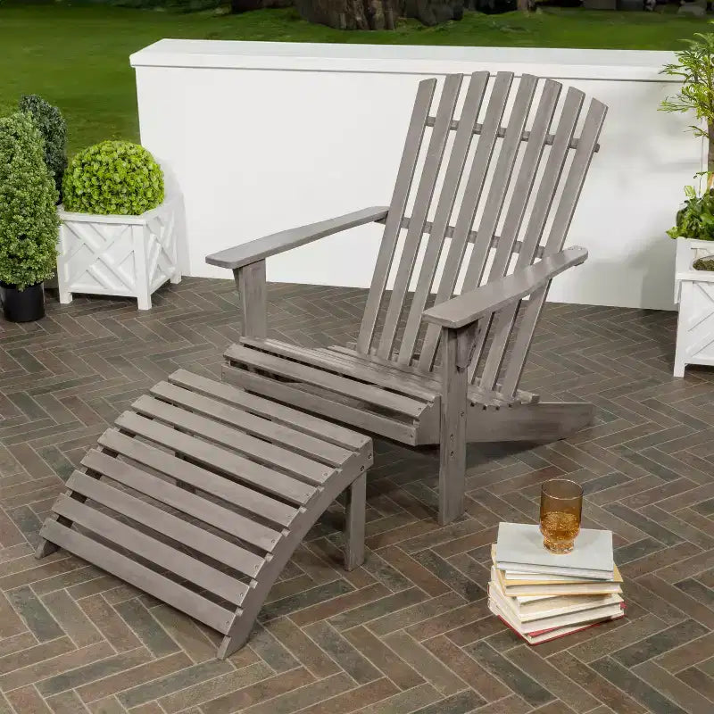 Sedia Adirondack tradizionale rustica Saranac in legno di acacia a 2 pezzi con poggiapiedi staccabile - JONATHAN Y