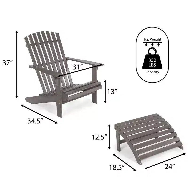 Sedia Adirondack tradizionale rustica Saranac in legno di acacia a 2 pezzi con poggiapiedi staccabile - JONATHAN Y