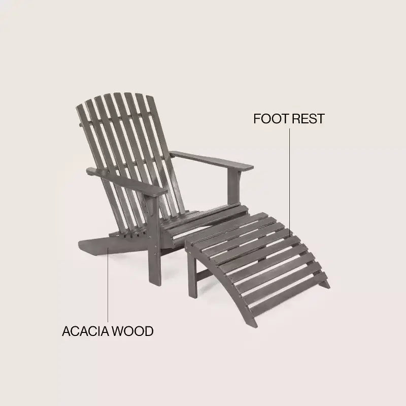 Sedia Adirondack tradizionale rustica Saranac in legno di acacia a 2 pezzi con poggiapiedi staccabile - JONATHAN Y