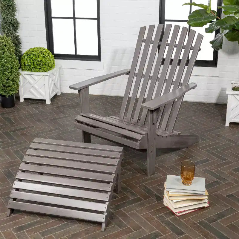 Sedia Adirondack tradizionale rustica Saranac in legno di acacia a 2 pezzi con poggiapiedi staccabile - JONATHAN Y