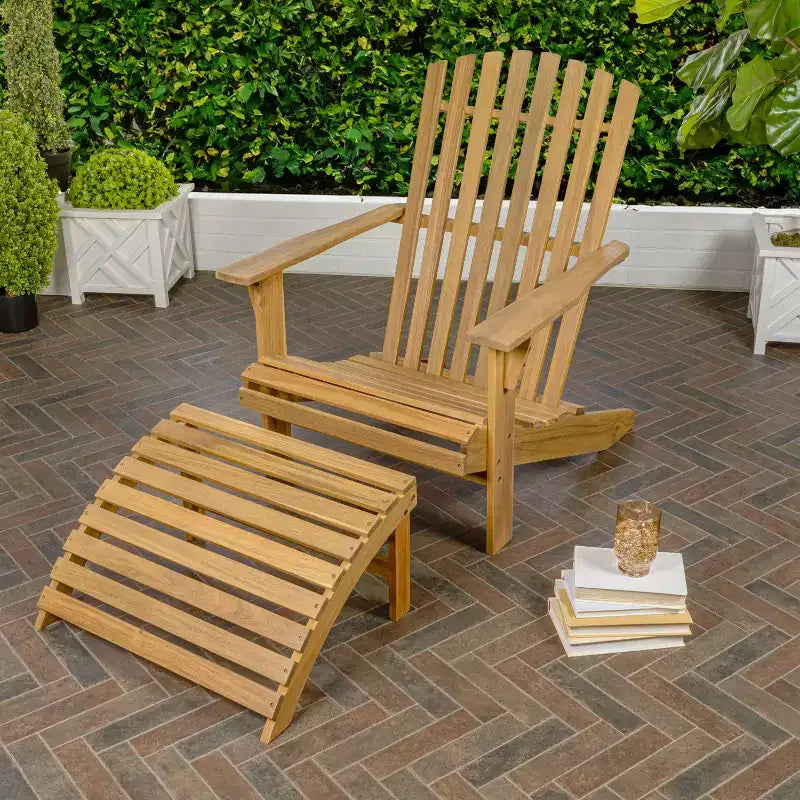 Sedia Adirondack tradizionale rustica Saranac in legno di acacia a 2 pezzi con poggiapiedi staccabile - JONATHAN Y