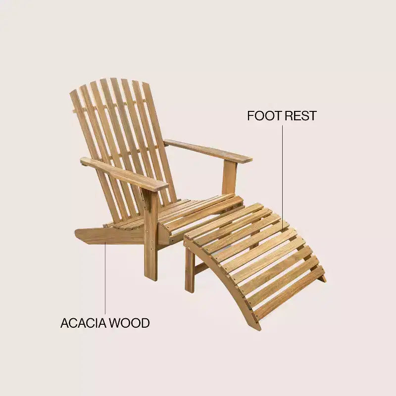 Sedia Adirondack tradizionale rustica Saranac in legno di acacia a 2 pezzi con poggiapiedi staccabile - JONATHAN Y