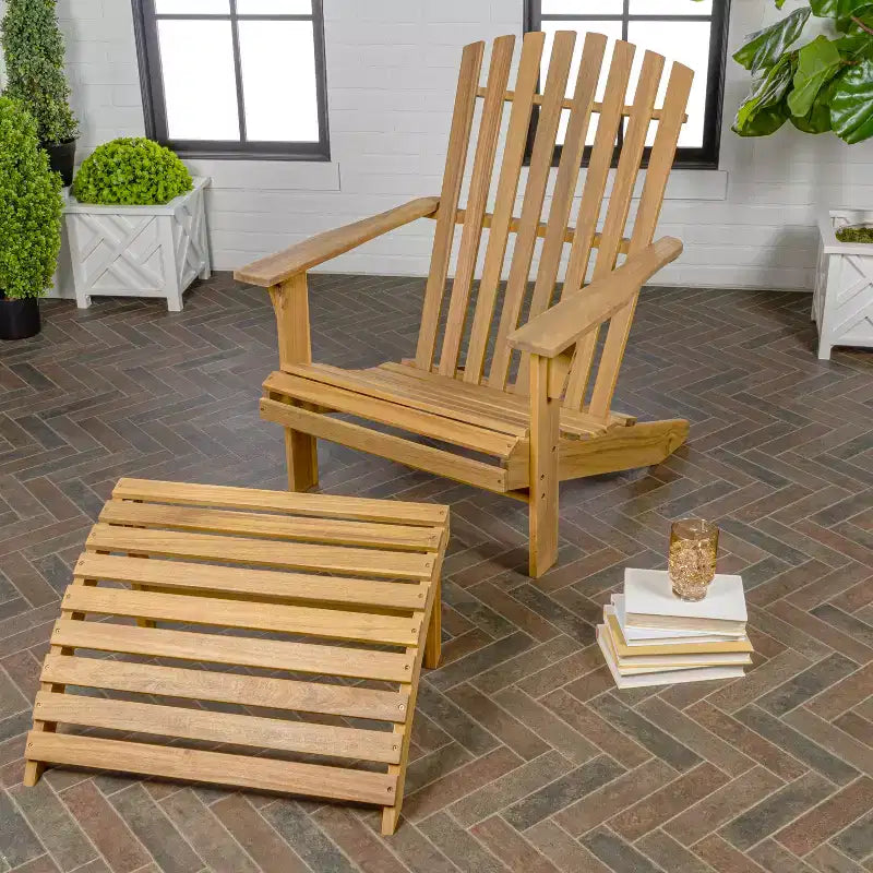 Sedia Adirondack tradizionale rustica Saranac in legno di acacia a 2 pezzi con poggiapiedi staccabile - JONATHAN Y