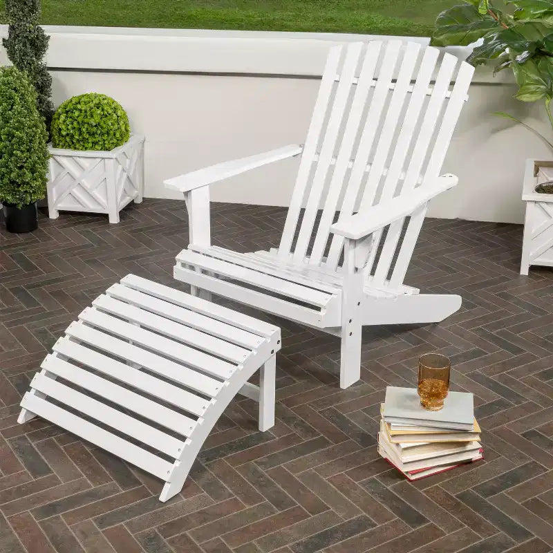 Sedia Adirondack tradizionale rustica Saranac in legno di acacia a 2 pezzi con poggiapiedi staccabile - JONATHAN Y
