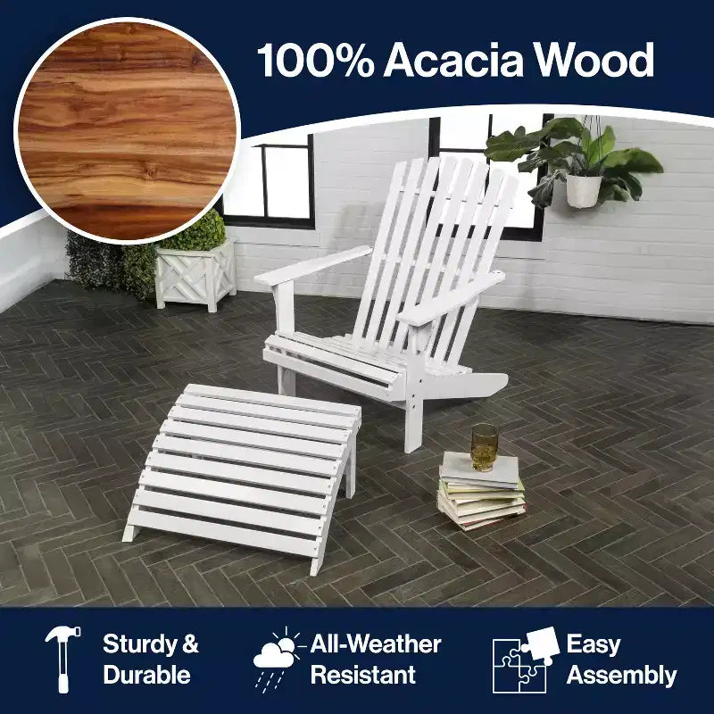 Sedia Adirondack tradizionale rustica Saranac in legno di acacia a 2 pezzi con poggiapiedi staccabile - JONATHAN Y