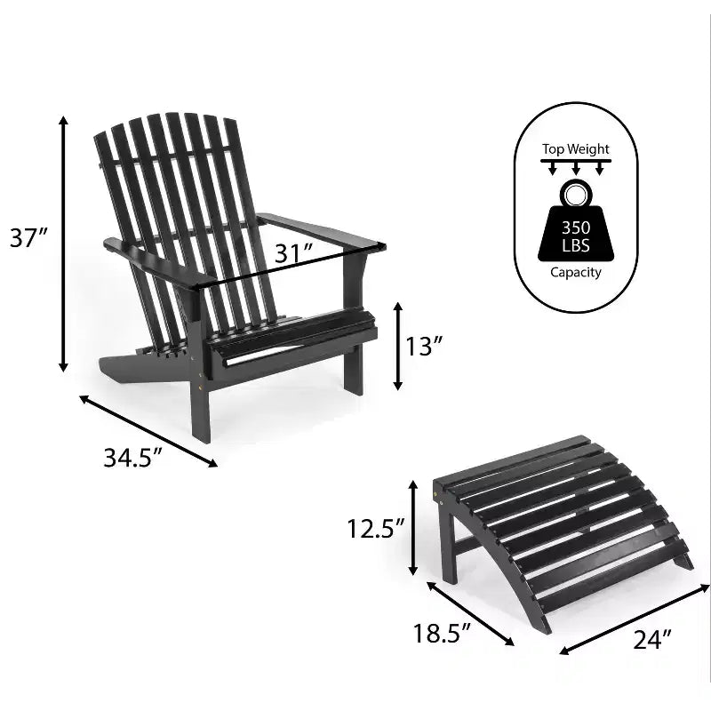 Sedia Adirondack tradizionale rustica Saranac in legno di acacia a 2 pezzi con poggiapiedi staccabile - JONATHAN Y