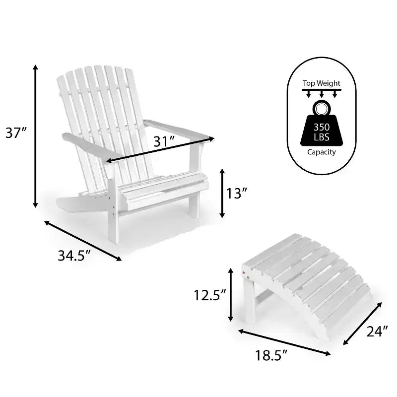 Sedia Adirondack tradizionale rustica Saranac in legno di acacia a 2 pezzi con poggiapiedi staccabile - JONATHAN Y