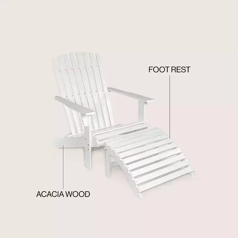 Sedia Adirondack tradizionale rustica Saranac in legno di acacia a 2 pezzi con poggiapiedi staccabile - JONATHAN Y