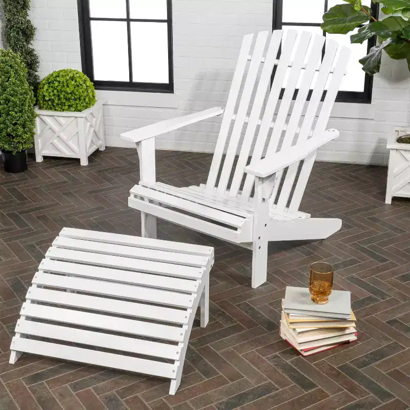 Sedia Adirondack tradizionale rustica Saranac in legno di acacia a 2 pezzi con poggiapiedi staccabile - JONATHAN Y