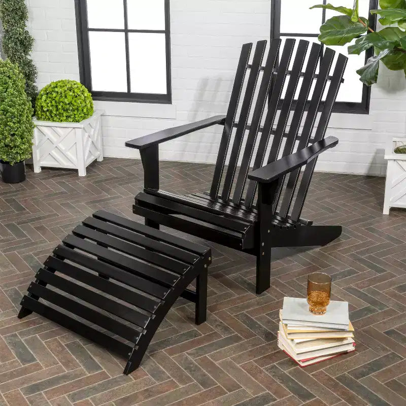Sedia Adirondack tradizionale rustica Saranac in legno di acacia a 2 pezzi con poggiapiedi staccabile - JONATHAN Y