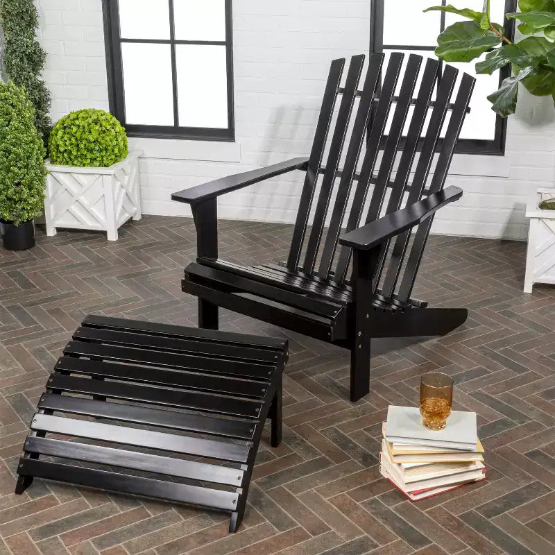 Sedia Adirondack tradizionale rustica Saranac in legno di acacia a 2 pezzi con poggiapiedi staccabile - JONATHAN Y