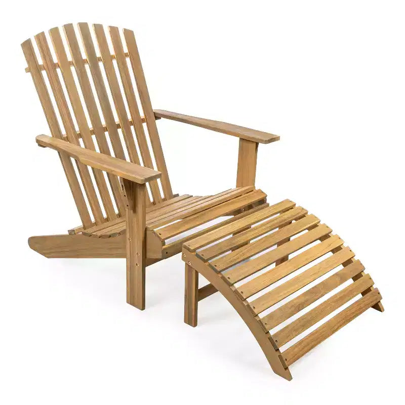 Sedia Adirondack tradizionale rustica Saranac in legno di acacia a 2 pezzi con poggiapiedi staccabile - JONATHAN Y