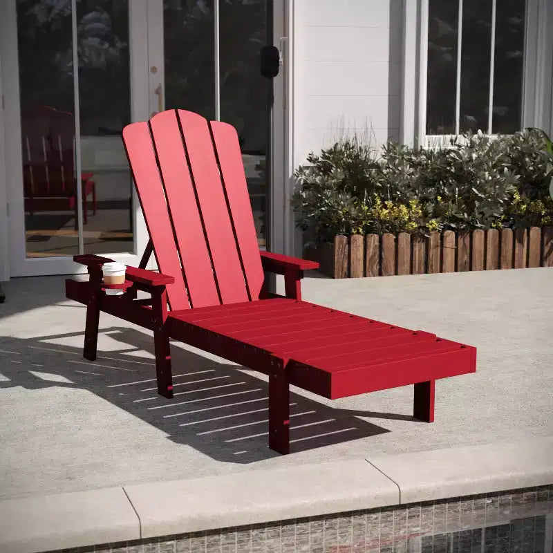Flash Furniture Sonora, sedia a sdraio Adirondack regolabile di qualità commerciale con portabicchieri, per interni ed esterni, in HDPE riciclato e resistente alle intemperie
