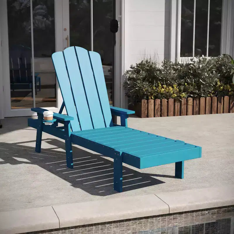 Flash Furniture Sonora, sedia a sdraio Adirondack regolabile di qualità commerciale con portabicchieri, per interni ed esterni, in HDPE riciclato e resistente alle intemperie