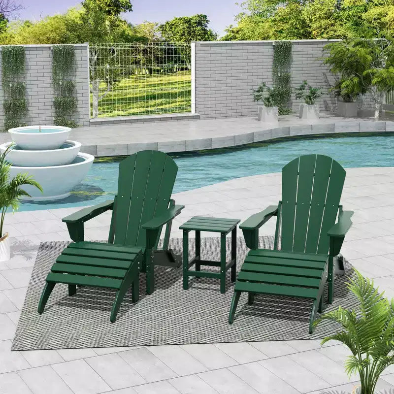 WestinTrends Malibu Sedie Pieghevoli Poly Adirondack da Esterno in HDPE con Pouf e Tavolino Laterale (Set Conversazione da 5 Pezzi)