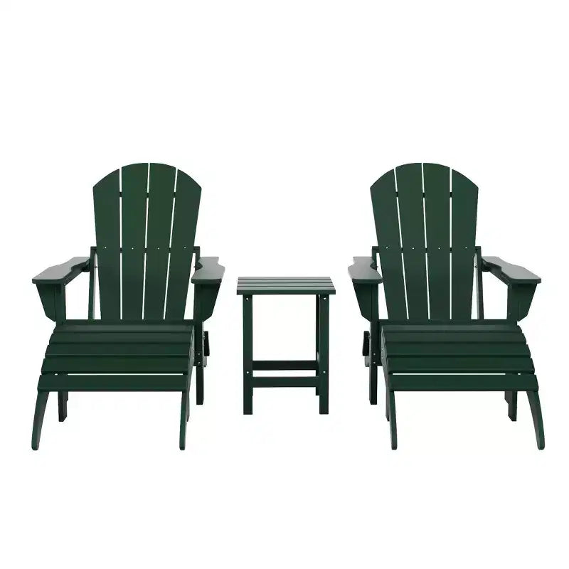 WestinTrends Malibu Sedie Pieghevoli Poly Adirondack da Esterno in HDPE con Pouf e Tavolino Laterale (Set Conversazione da 5 Pezzi)