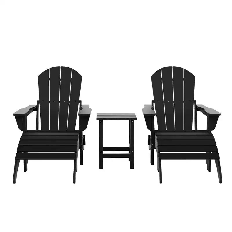 WestinTrends Malibu Sedie Pieghevoli Poly Adirondack da Esterno in HDPE con Pouf e Tavolino Laterale (Set Conversazione da 5 Pezzi)