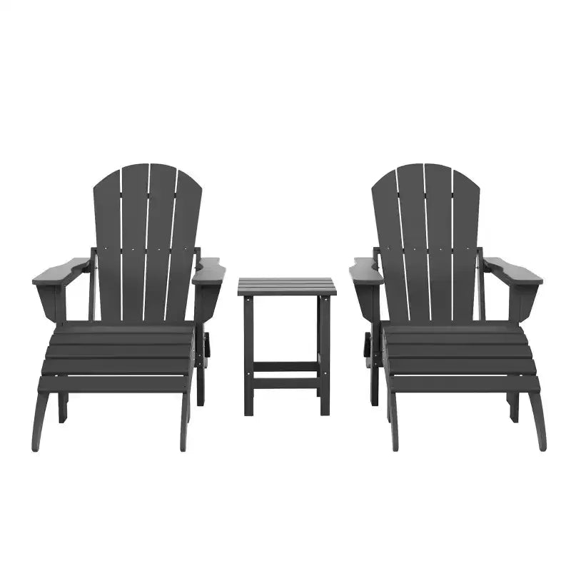 WestinTrends Malibu Sedie Pieghevoli Poly Adirondack da Esterno in HDPE con Pouf e Tavolino Laterale (Set Conversazione da 5 Pezzi)