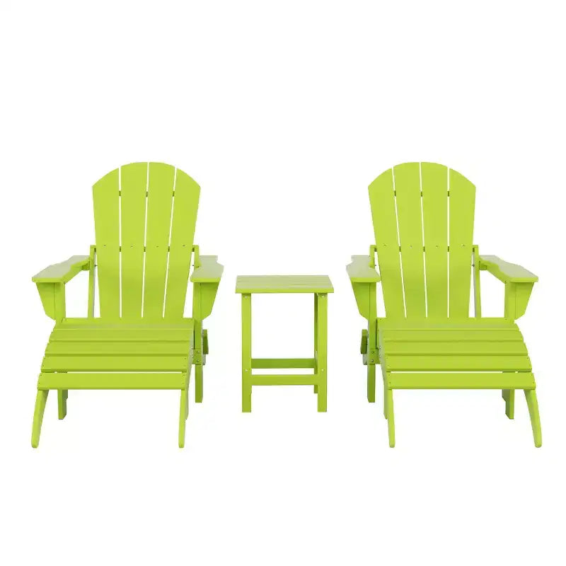 WestinTrends Malibu Sedie Pieghevoli Poly Adirondack da Esterno in HDPE con Pouf e Tavolino Laterale (Set Conversazione da 5 Pezzi)