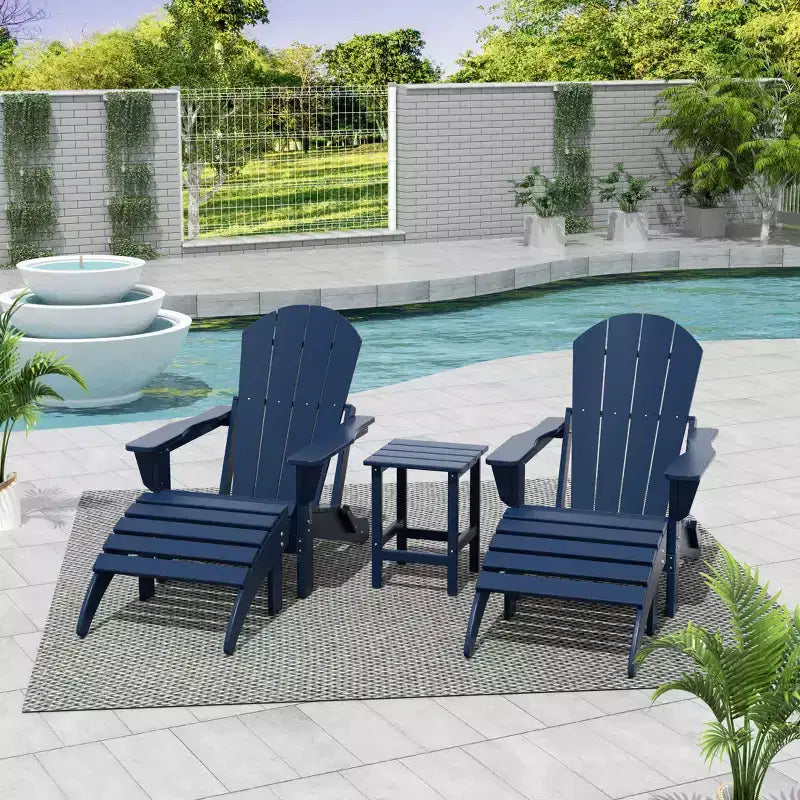 WestinTrends Malibu Sedie Pieghevoli Poly Adirondack da Esterno in HDPE con Pouf e Tavolino Laterale (Set Conversazione da 5 Pezzi)