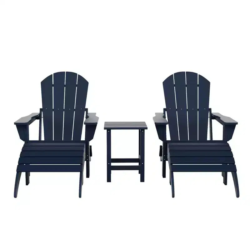 WestinTrends Malibu Sedie Pieghevoli Poly Adirondack da Esterno in HDPE con Pouf e Tavolino Laterale (Set Conversazione da 5 Pezzi)