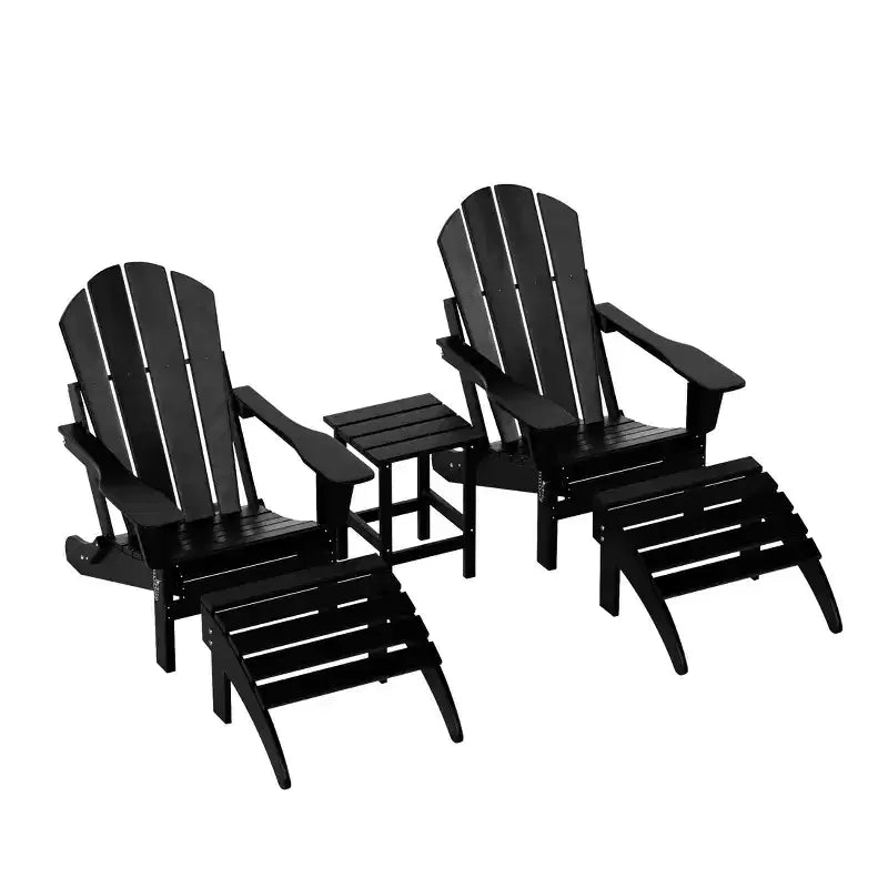 WestinTrends Malibu Sedie Pieghevoli Poly Adirondack da Esterno in HDPE con Pouf e Tavolino Laterale (Set Conversazione da 5 Pezzi)