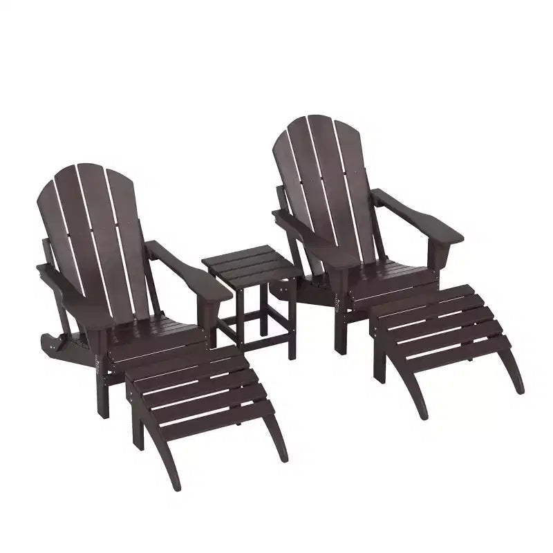 WestinTrends Malibu Sedie Pieghevoli Poly Adirondack da Esterno in HDPE con Pouf e Tavolino Laterale (Set Conversazione da 5 Pezzi)