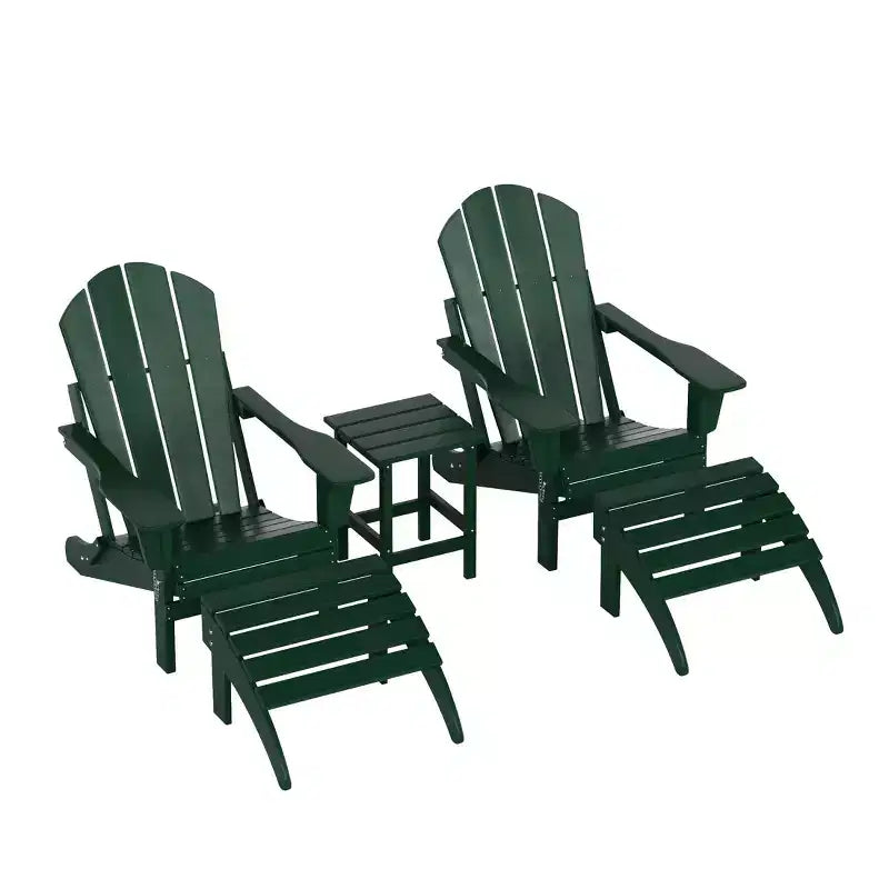 WestinTrends Malibu Sedie Pieghevoli Poly Adirondack da Esterno in HDPE con Pouf e Tavolino Laterale (Set Conversazione da 5 Pezzi)