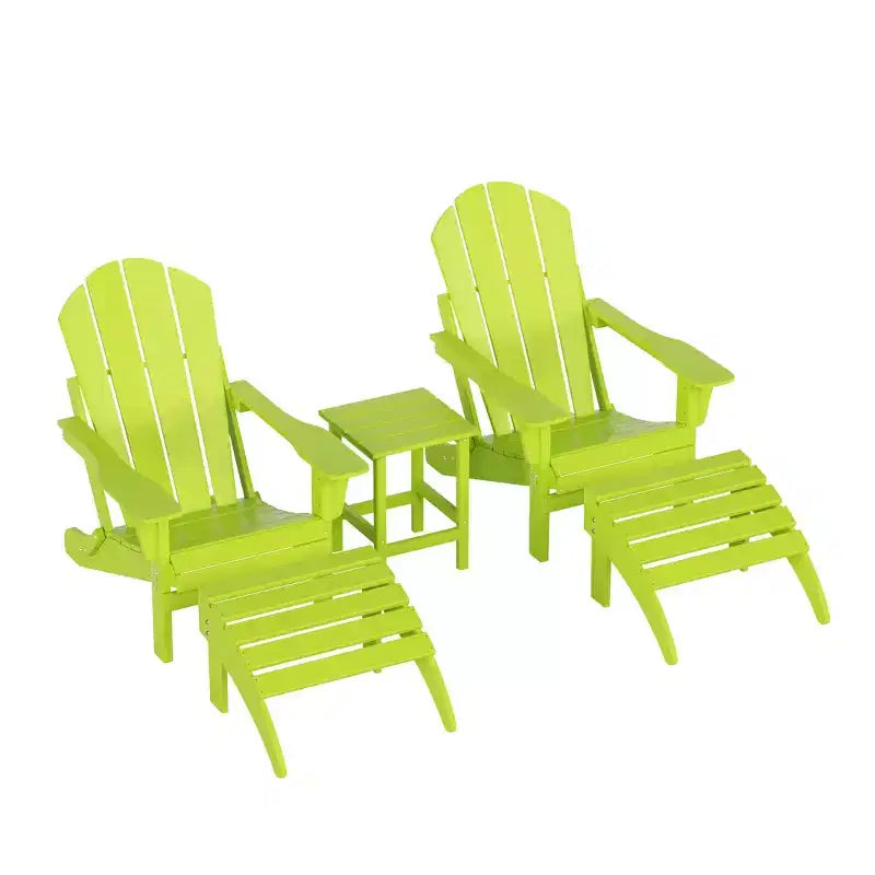 WestinTrends Malibu Sedie Pieghevoli Poly Adirondack da Esterno in HDPE con Pouf e Tavolino Laterale (Set Conversazione da 5 Pezzi)