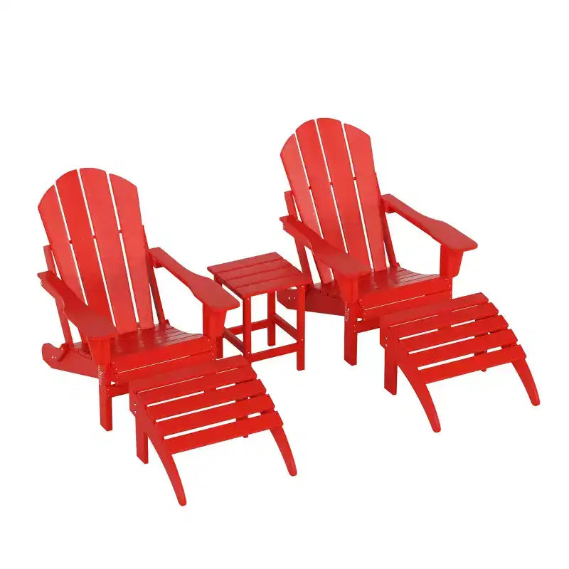 WestinTrends Malibu Sedie Pieghevoli Poly Adirondack da Esterno in HDPE con Pouf e Tavolino Laterale (Set Conversazione da 5 Pezzi)
