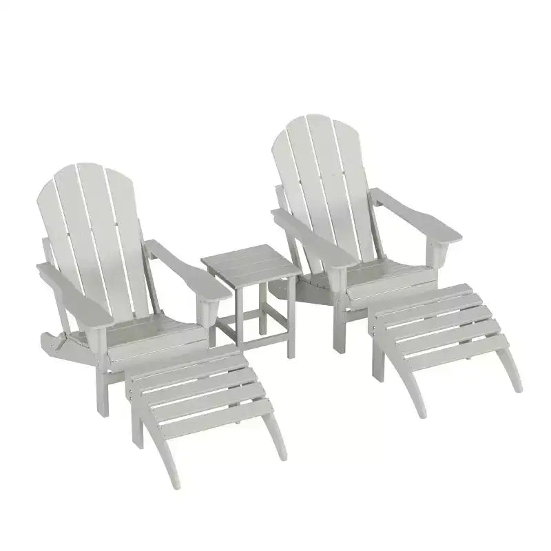 WestinTrends Malibu Sedie Pieghevoli Poly Adirondack da Esterno in HDPE con Pouf e Tavolino Laterale (Set Conversazione da 5 Pezzi)