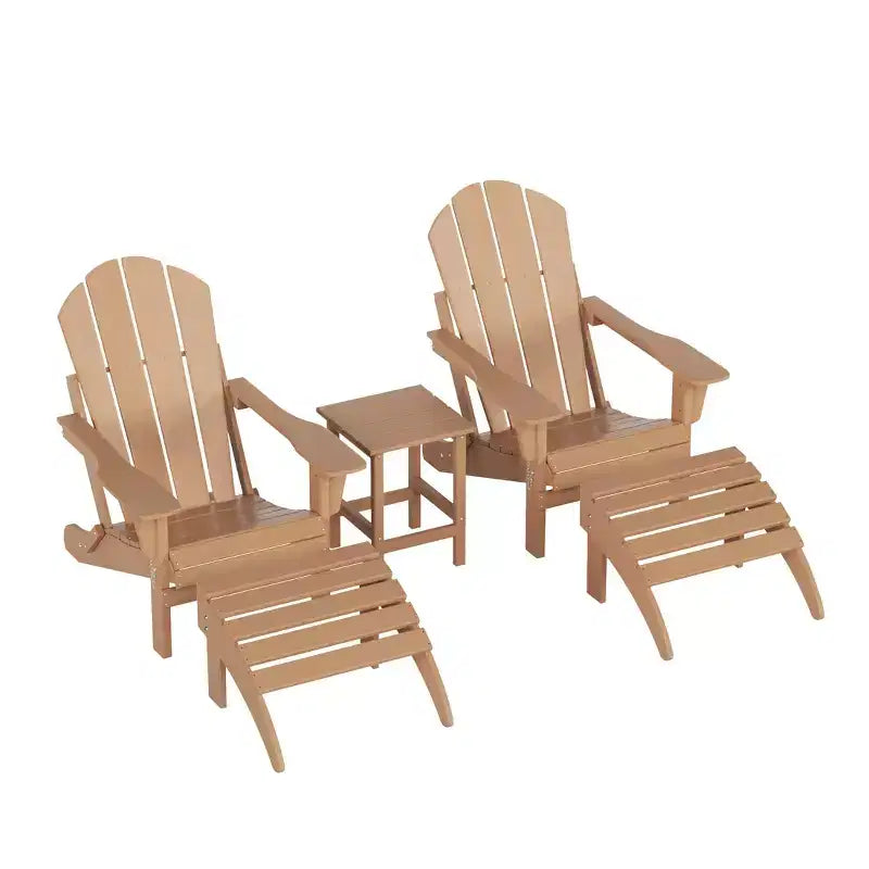 WestinTrends Malibu Sedie Pieghevoli Poly Adirondack da Esterno in HDPE con Pouf e Tavolino Laterale (Set Conversazione da 5 Pezzi)