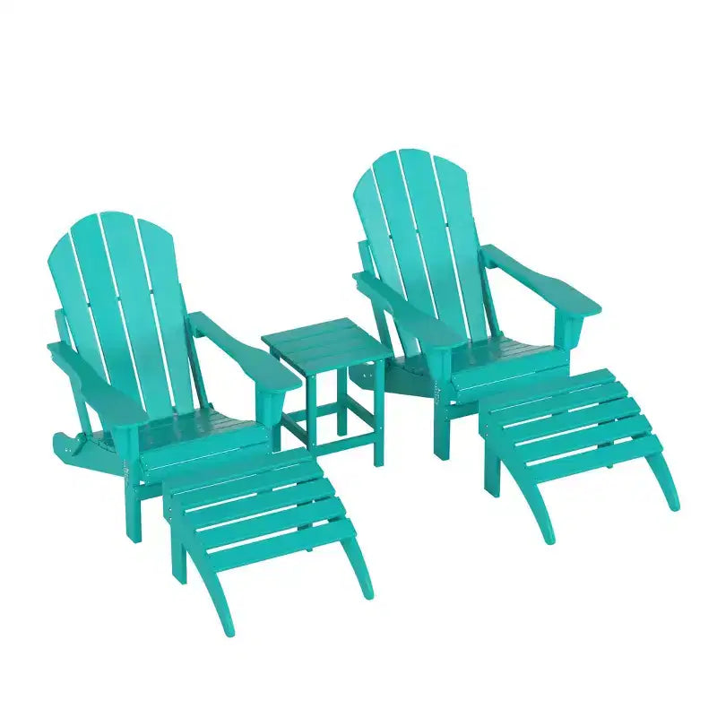 WestinTrends Malibu Sedie Pieghevoli Poly Adirondack da Esterno in HDPE con Pouf e Tavolino Laterale (Set Conversazione da 5 Pezzi)