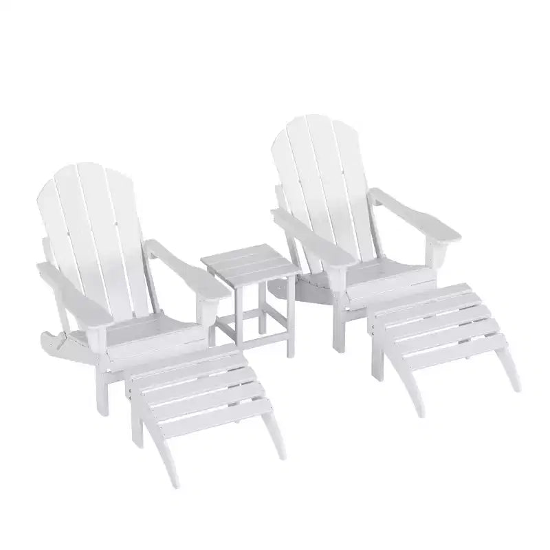 WestinTrends Malibu Sedie Pieghevoli Poly Adirondack da Esterno in HDPE con Pouf e Tavolino Laterale (Set Conversazione da 5 Pezzi)