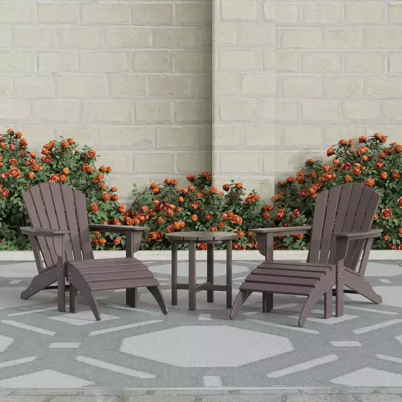 WestinTrends Dylan Sedie Adirondack da Esterno in HDPE con Pouf e Tavolino (Set Conversazione da 5 Pezzi)