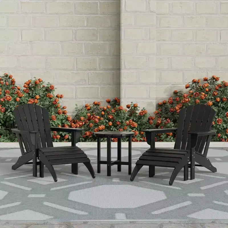 WestinTrends Dylan Sedie Adirondack da Esterno in HDPE con Pouf e Tavolino (Set Conversazione da 5 Pezzi)