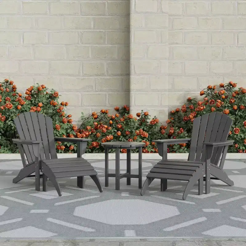 WestinTrends Dylan Sedie Adirondack da Esterno in HDPE con Pouf e Tavolino (Set Conversazione da 5 Pezzi)