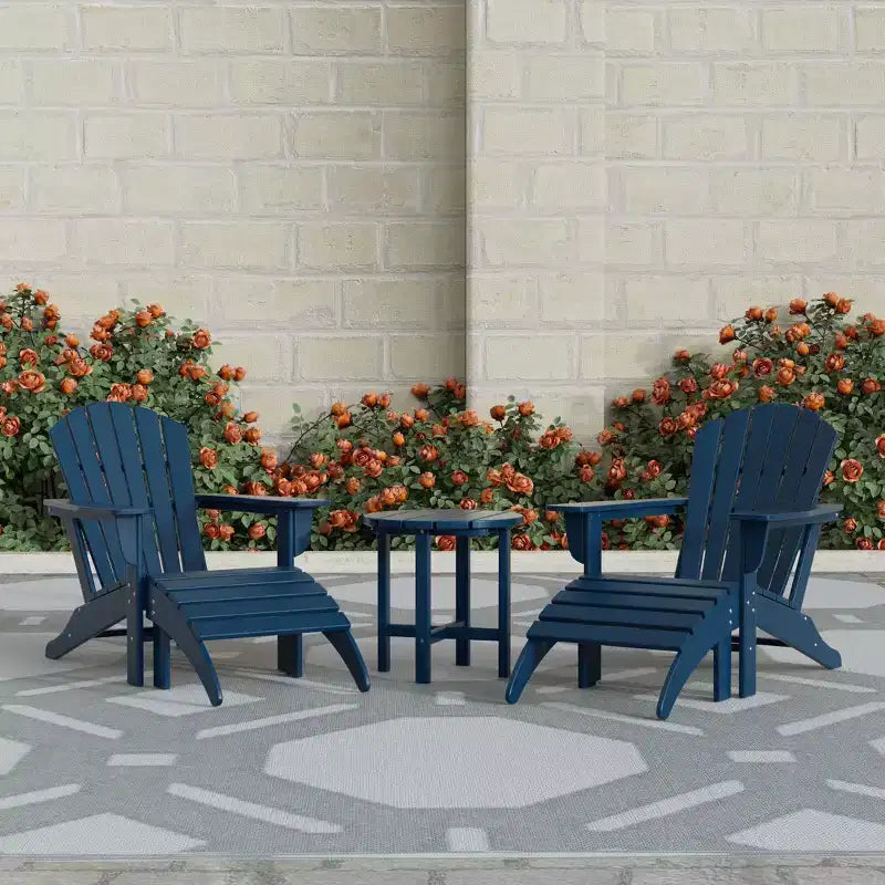 WestinTrends Dylan Sedie Adirondack da Esterno in HDPE con Pouf e Tavolino (Set Conversazione da 5 Pezzi)