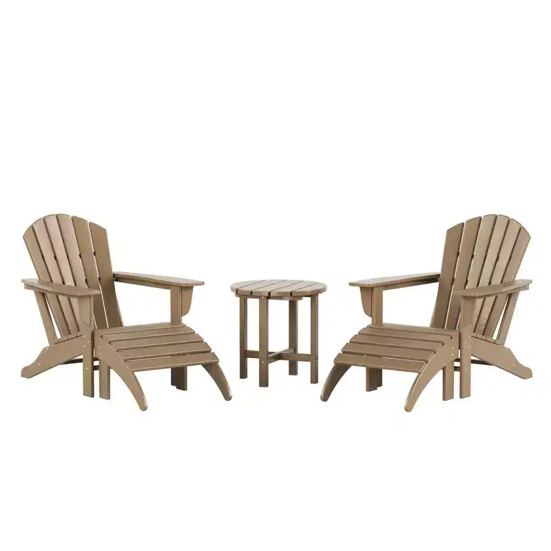 WestinTrends Dylan Sedie Adirondack da Esterno in HDPE con Pouf e Tavolino (Set Conversazione da 5 Pezzi)