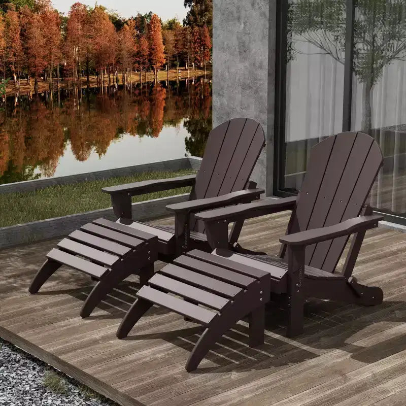 WestinTrends Malibu Sedie Pieghevoli Poly Adirondack da Esterno in HDPE con Pouf (Set Conversazione 4 Pezzi)