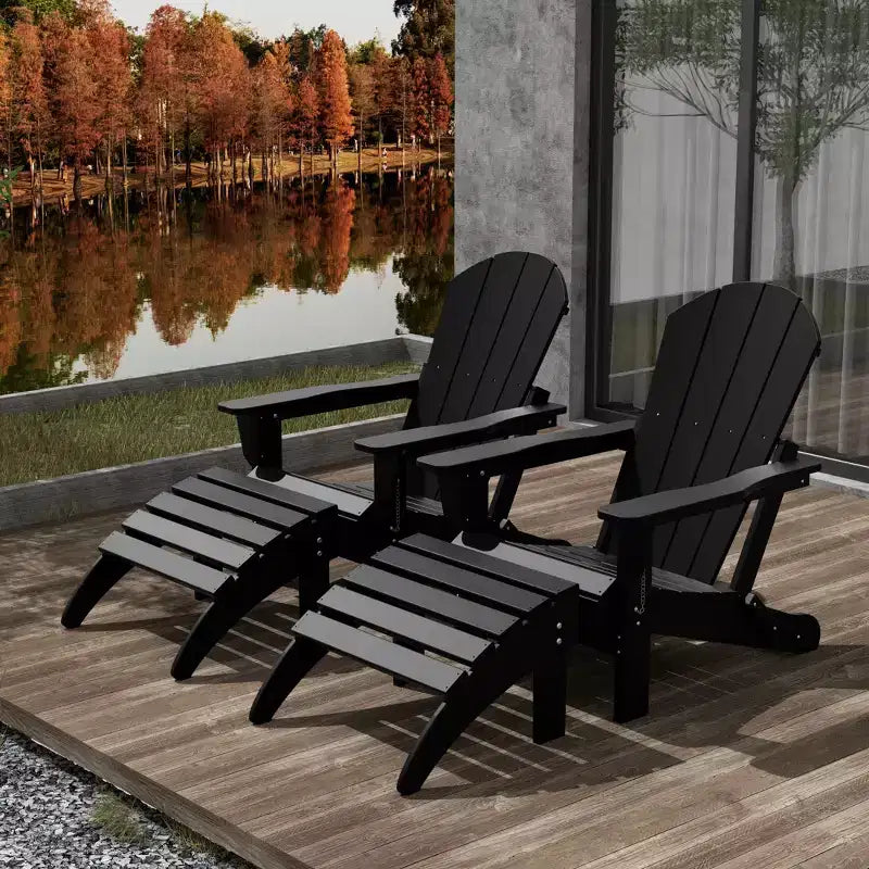 WestinTrends Malibu Sedie Pieghevoli Poly Adirondack da Esterno in HDPE con Pouf (Set Conversazione 4 Pezzi)
