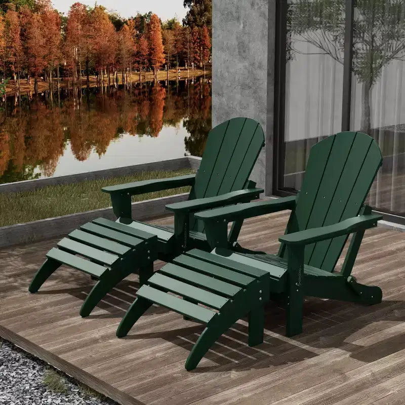 WestinTrends Malibu Sedie Pieghevoli Poly Adirondack da Esterno in HDPE con Pouf (Set Conversazione 4 Pezzi)